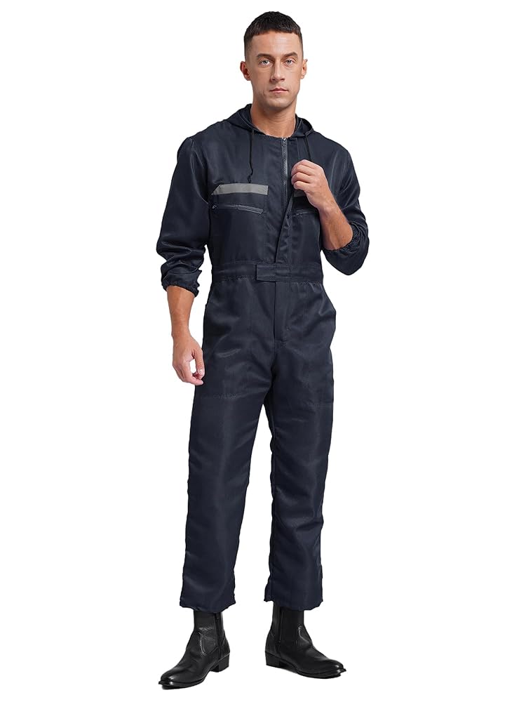 Amazon.com: FEESHOW Men Reflective Stripes Hooded Coverall